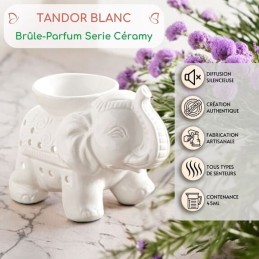 Brûle Parfum Ceramy Éléphant Tandor Blanc pour brûleur de senteurs, cire parfumée et fondant parfum