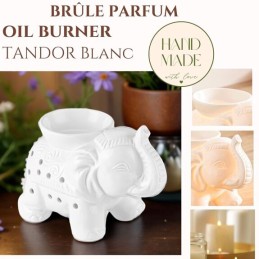 Brûle Parfum Ceramy Éléphant Tandor Blanc pour brûleur de senteurs, cire parfumée et fondant parfum