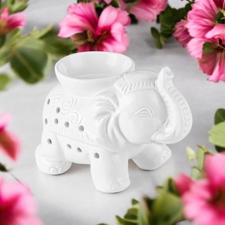 Brûle Parfum Ceramy Éléphant Tandor Blanc pour brûleur de senteurs, cire parfumée et fondant parfum