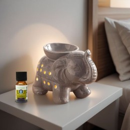 Brûle Parfum en céramique Éléphant Tandor gris, diffuseur artisanal pour cire fondante et huiles essentielles