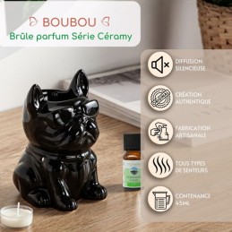 Brûle Parfum Céramy Boubou Noir en Céramique Laquée pour Diffusion de Cires et Huiles Essentielles