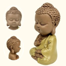 Statuette Bouddha Toge Jaune en résine, décoration zen Feng Shui