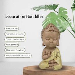 Statuette Bouddha Toge Jaune en résine, décoration zen Feng Shui