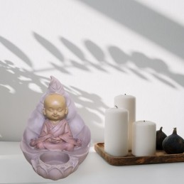 Bougeoir Bouddha CH02, porte-bougie chauffe-plat en résine pour ambiance zen et Feng Shui