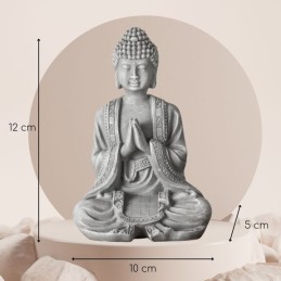 Figurine Bouddha Méditation grise en position zen, décoration Feng Shui apaisante pour l’intérieur