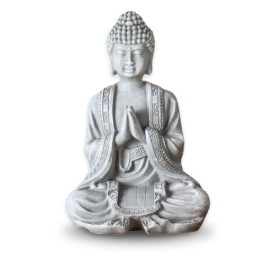 Figurine Bouddha Méditation grise en position zen, décoration Feng Shui apaisante pour l’intérieur