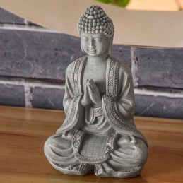 Figurine Bouddha Méditation grise en position zen, décoration Feng Shui apaisante pour l’intérieur