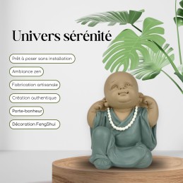 Statuette Bouddha bonze "Ne rien Entendre" pour décoration zen et feng shui