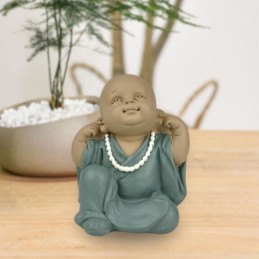 Statuette Bouddha bonze "Ne rien Entendre" pour décoration zen et feng shui