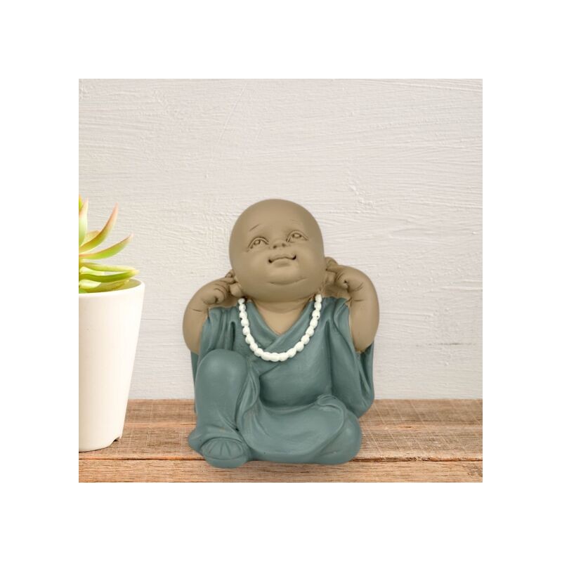 Statuette Bouddha bonze "Ne rien Entendre" pour décoration zen et feng shui