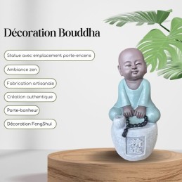 Statue Bonze Porte-Encens Dana - Bouddha en Méditation avec Calligraphie Feng Shui