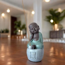 Statue Bonze Porte-Encens Bouddha en Méditation avec Calligraphie Feng Shui