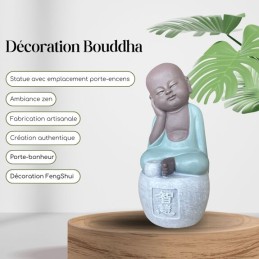 Statue Bonze Porte-Encens Bouddha en Méditation avec Calligraphie Feng Shui