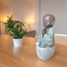 Statue Bonze Porte-Encens Bouddha en Méditation avec Calligraphie Feng Shui