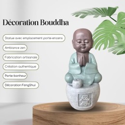 Statue Bonze Porte-Encens Bouddha en Méditation avec Calligraphie Feng Shui